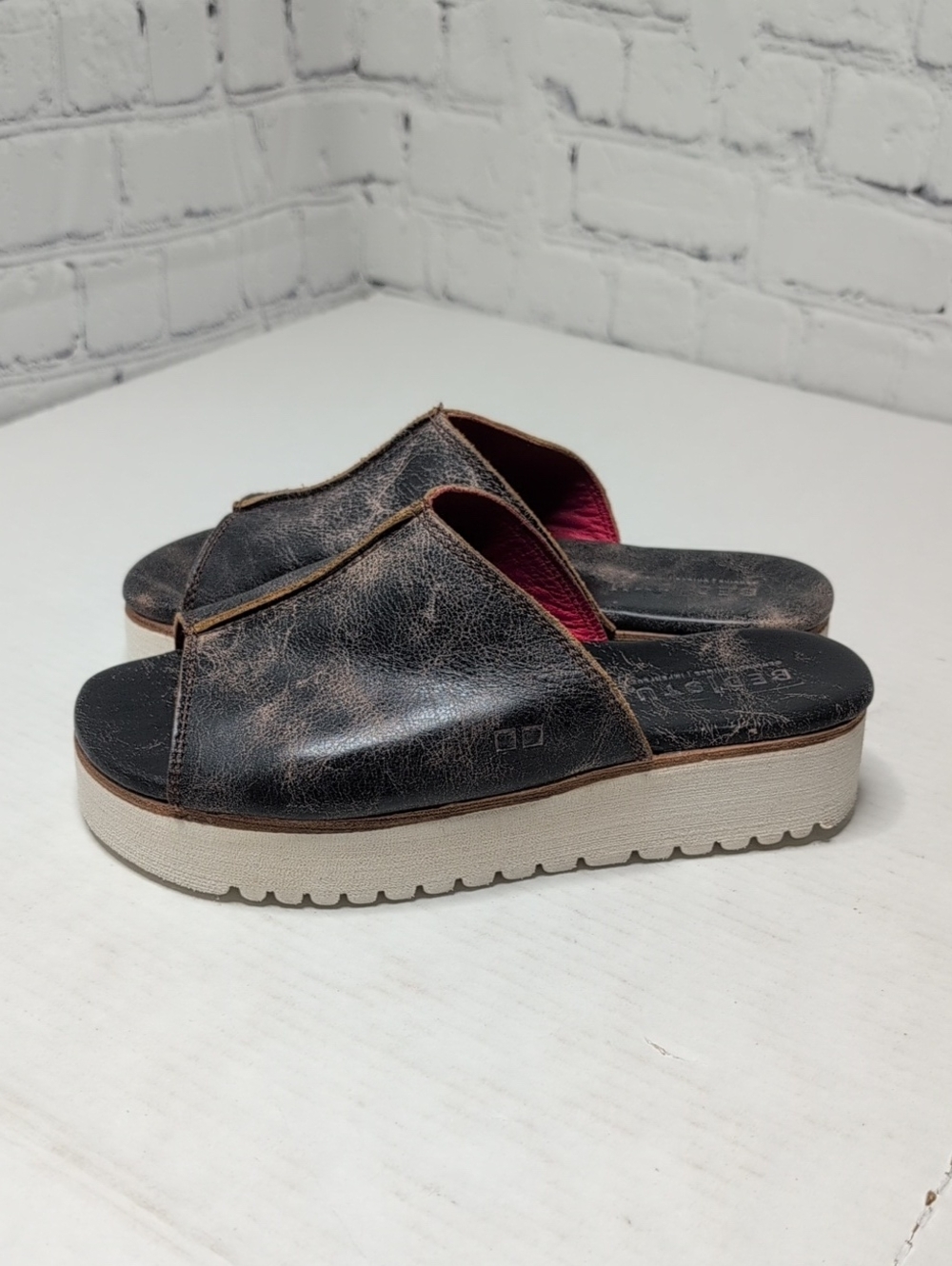 Bed Stu Fairlee Platform Slide Sandals Distressed Leather